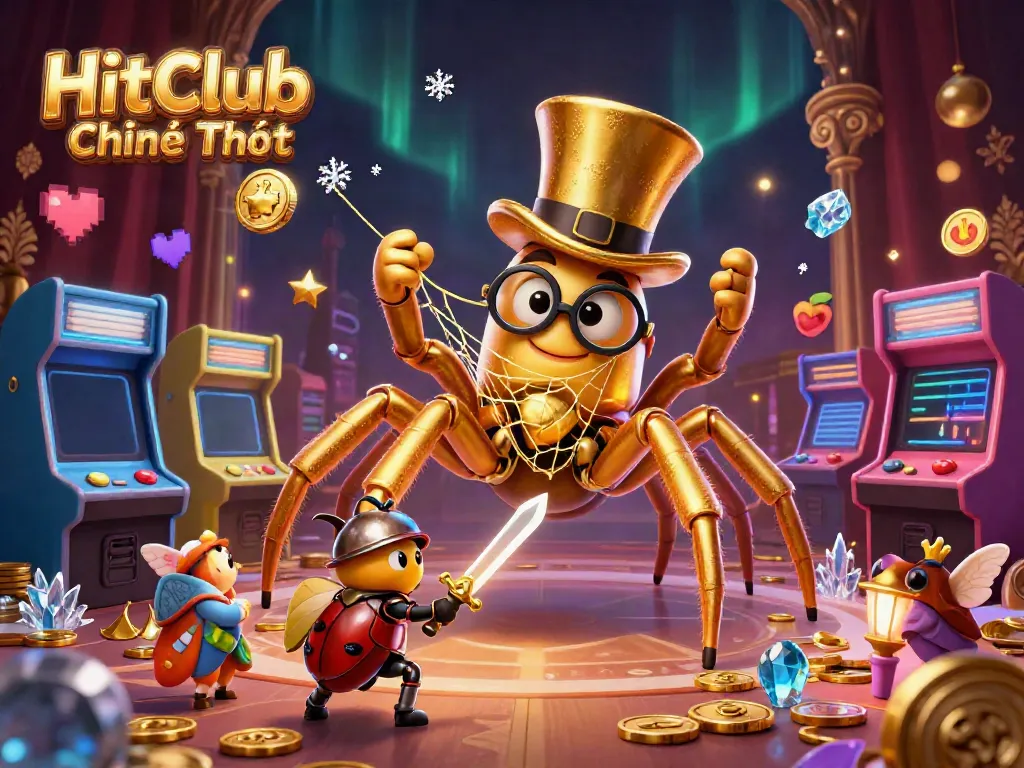 Engage with HitClub Chính Thức through vibrant 3D characters in a dynamic casino scene.
