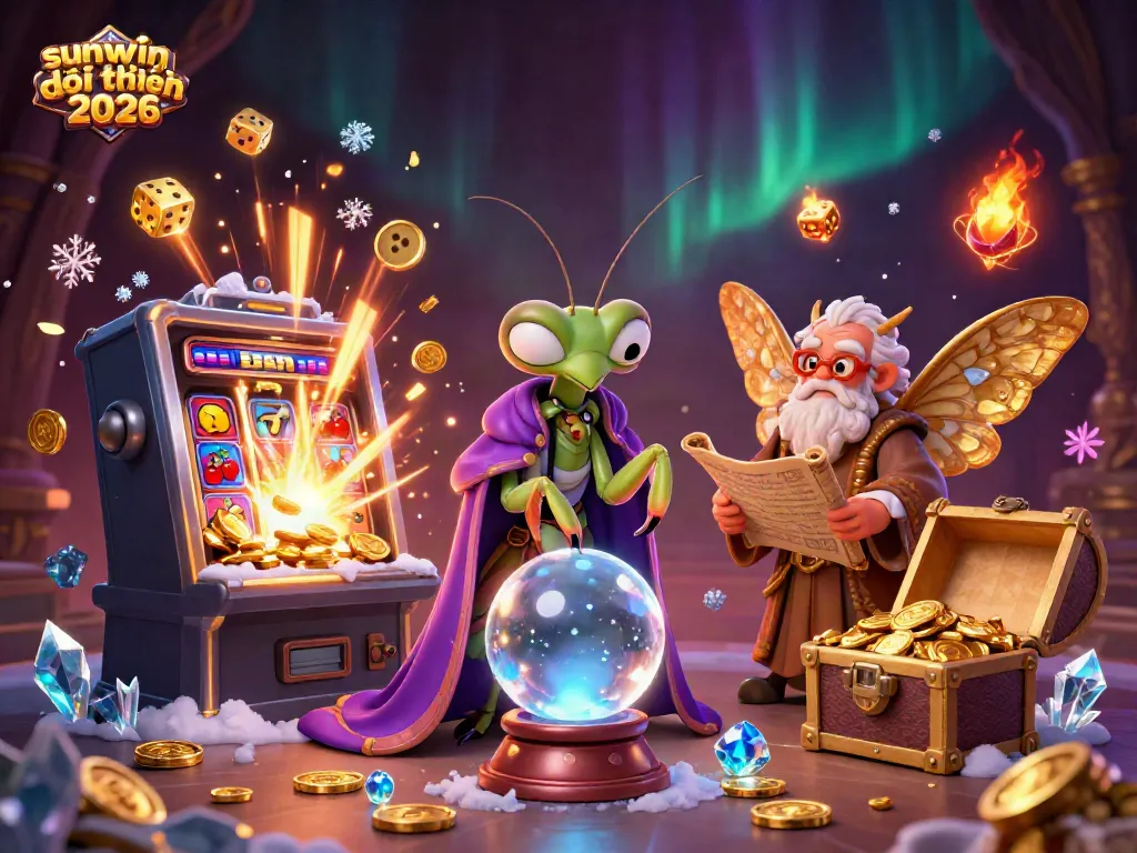 Engage in sunwin đổi thưởng 2026 with a dynamic 3D casino illustration featuring whimsical characters and vibrant game elements.