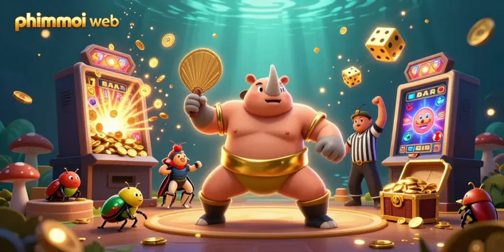 Experience excitement with phimmoi web's vibrant casino scene featuring a golden jackpot burst.