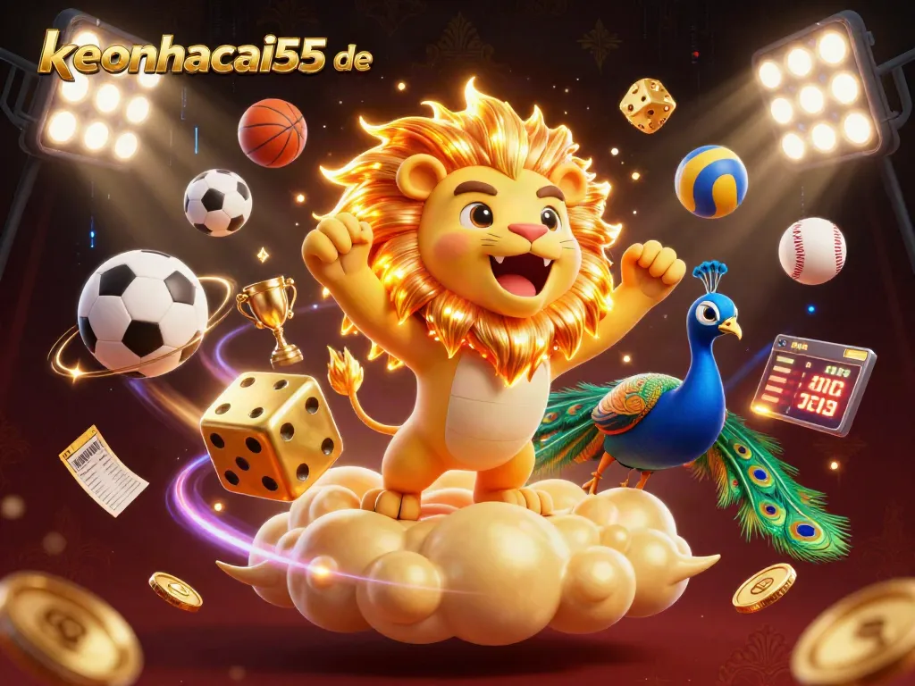 Bet on exciting sports with keonhacai55 de, featuring a roaring lion and dynamic game elements.
