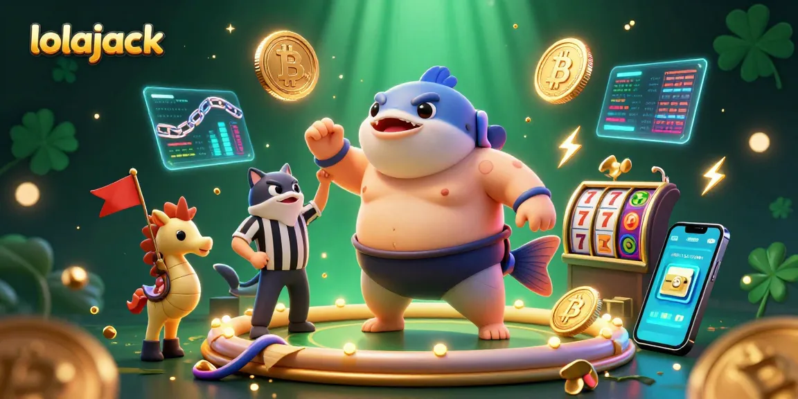 Engage in the thrilling world of lolajack at this vibrant underwater casino, featuring unique characters and glowing crypto elements.